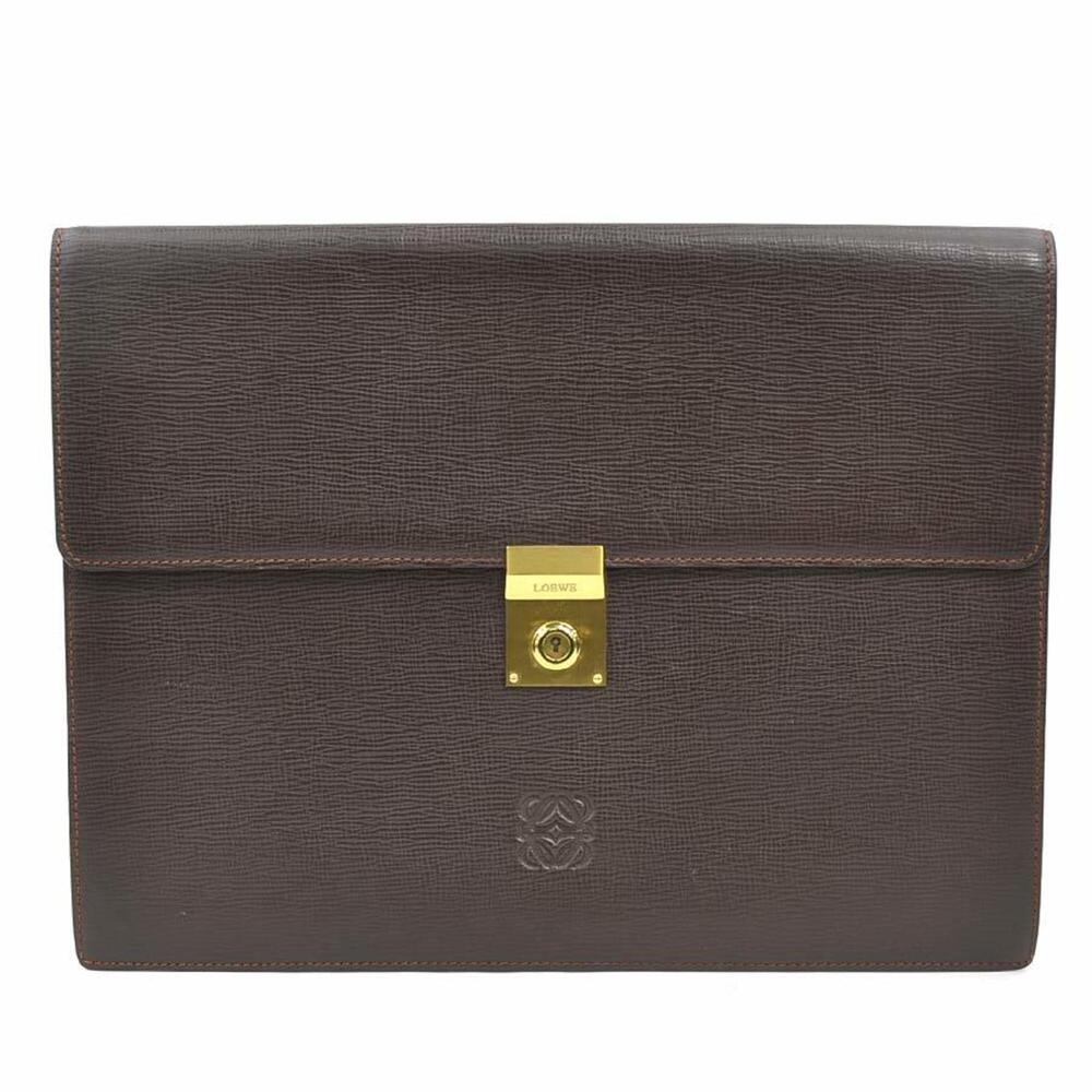 Loewe clutch bag/document case, Anagram pattern, leather, dark brown/gold, me...